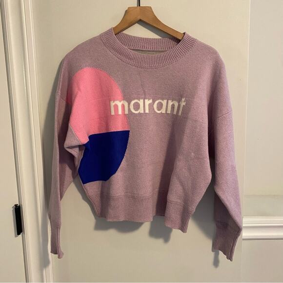 Isabel Marant Etoile Purple Pink Logo Intarsia Cotton Wool Sweater 38 Medium - Picture 13 of 16